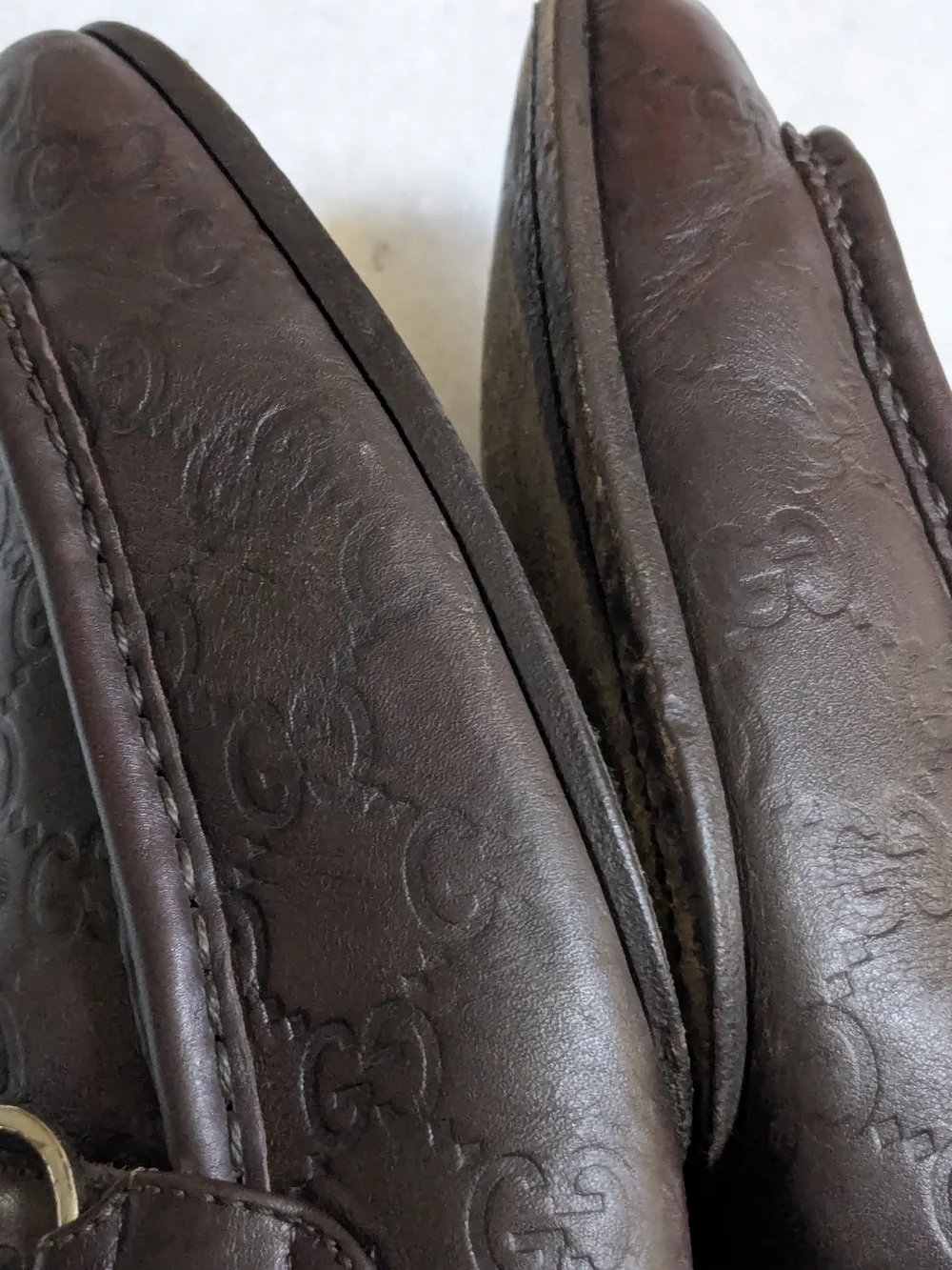 Gucci Horsebit Loafers Brown Monogram Leather Men US 12.5 Slip Ons Snaffle